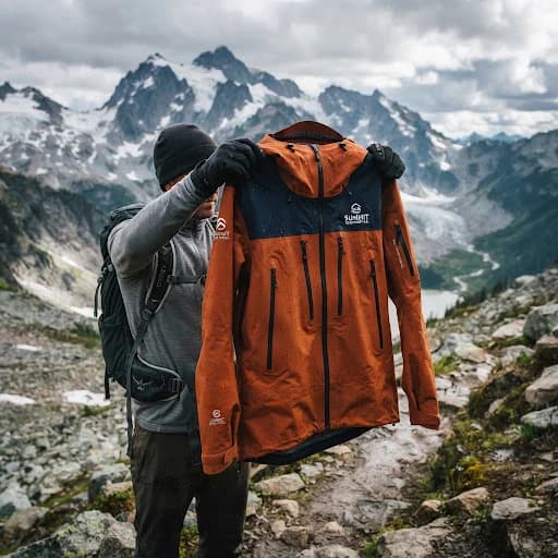 Streetwear jacket on a model in the rain, an example brand product